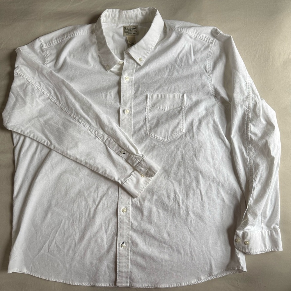 LL Bean Heavy Weight Oxford Collar White Button Down Pocket Traditional Fit